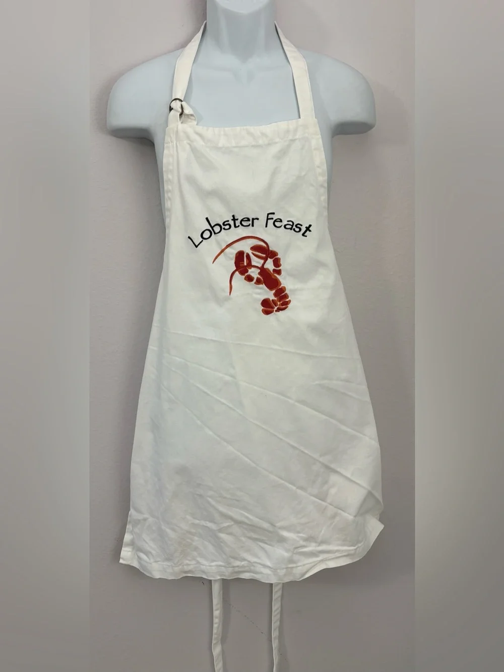 POTTERY BARN White w/ Red Lobster “Lobster Feast” Cotton Apron 30x25”
